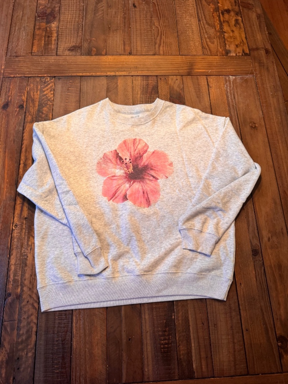 Hollister Oversized Hibiscus Flower Graphic Crew Sweatshirt Size Small